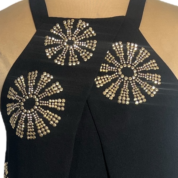 Trina Turk Black retro mod mini dress with gold starburst embellishments Size 4 - Picture 2 of 9